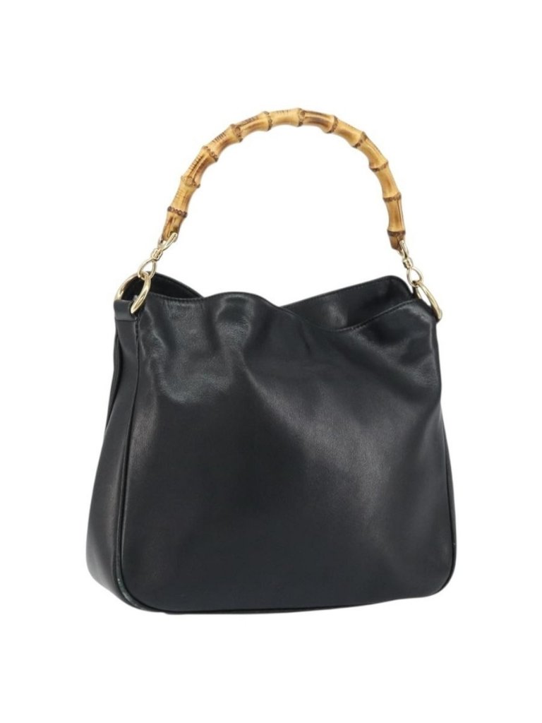 Authentic Gucci Bamboo Shoulder Bag Leather Black Gold 001 1638 2058